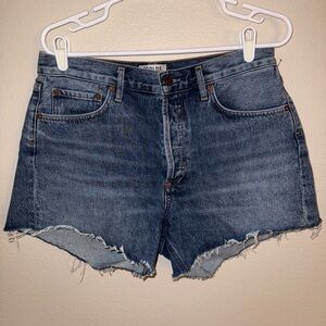 Agolde Button Fly Blue Jean Shorts Distressed Cut-Off Hem size 27‎